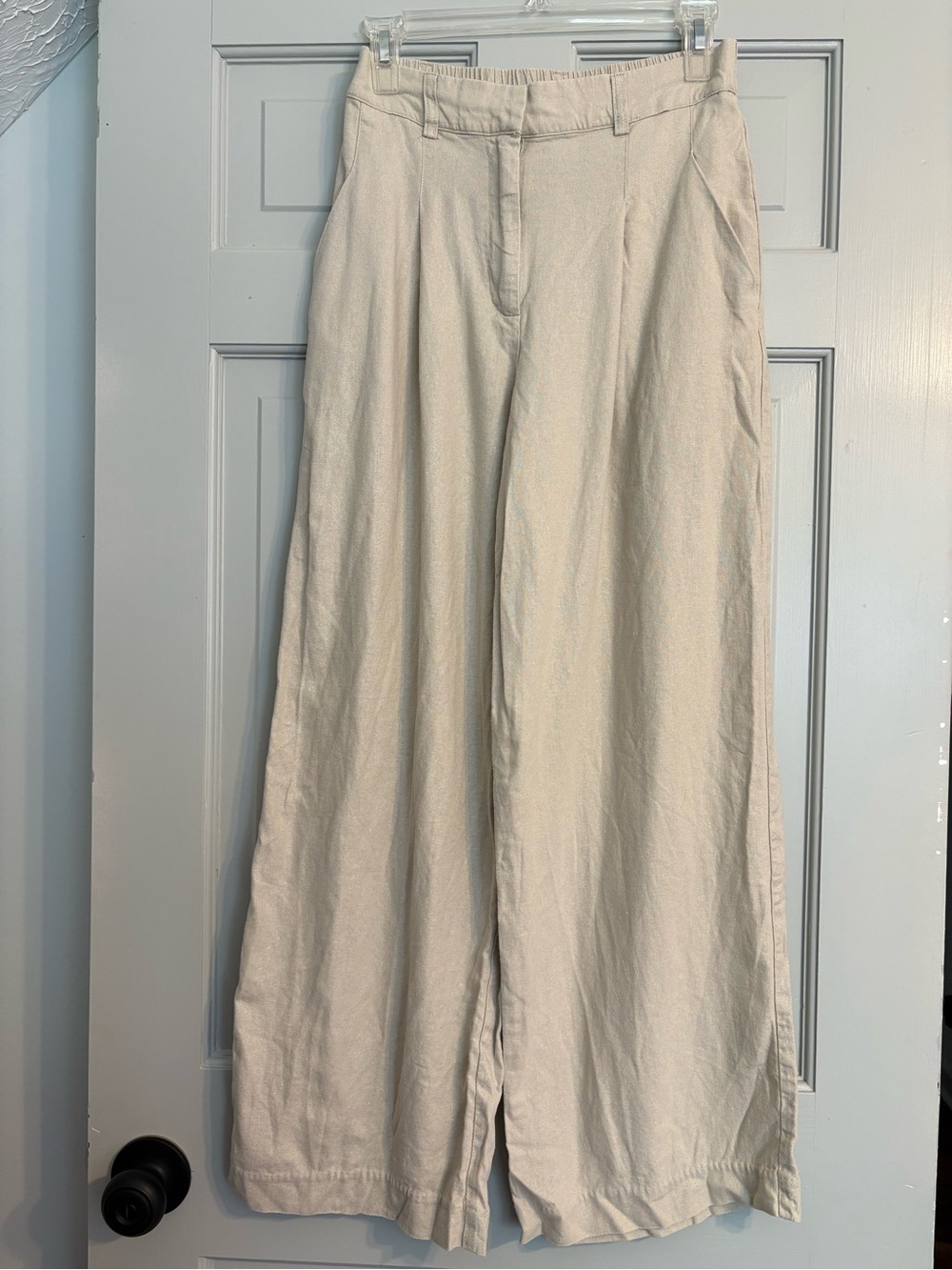 House of Harlow 1960 Wide Leg Linen-Blend Pants in Light Beige